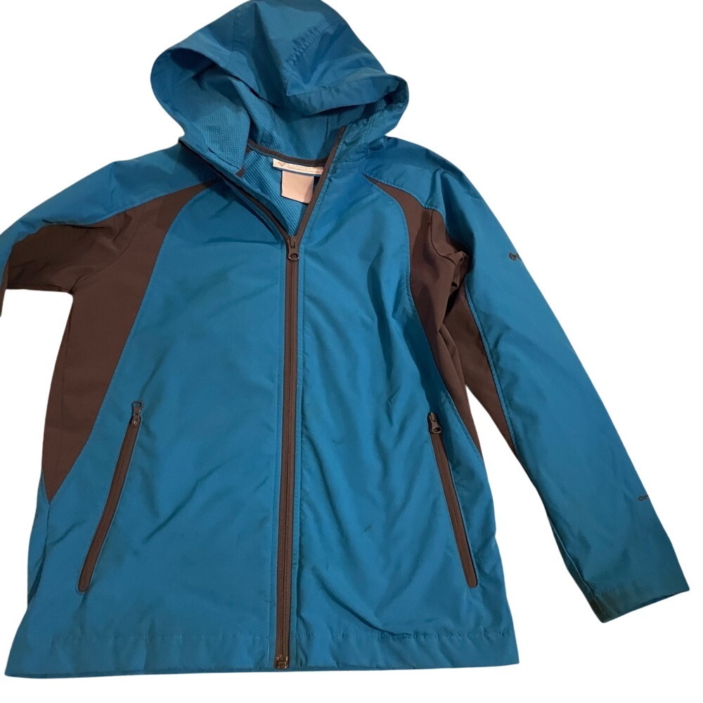 Kids Columbia Sportswear Teal Gray Hooded Water Resistant Jacket Boy's 8